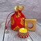 Diwali Gift Hamper Indian Festival Brocade Potli Bag with Laxmi Ganesh Silver Plated Coin Candle Holder Navratri Deepawali Hampers for Employees Friends Family Relatives - Return Gift Items